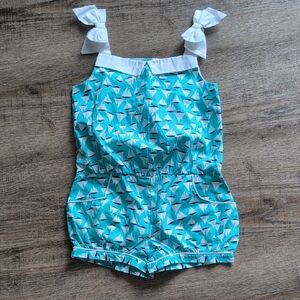 Janie and Jack Turquoise Sailboat Print Tie-Shoulder Romper
